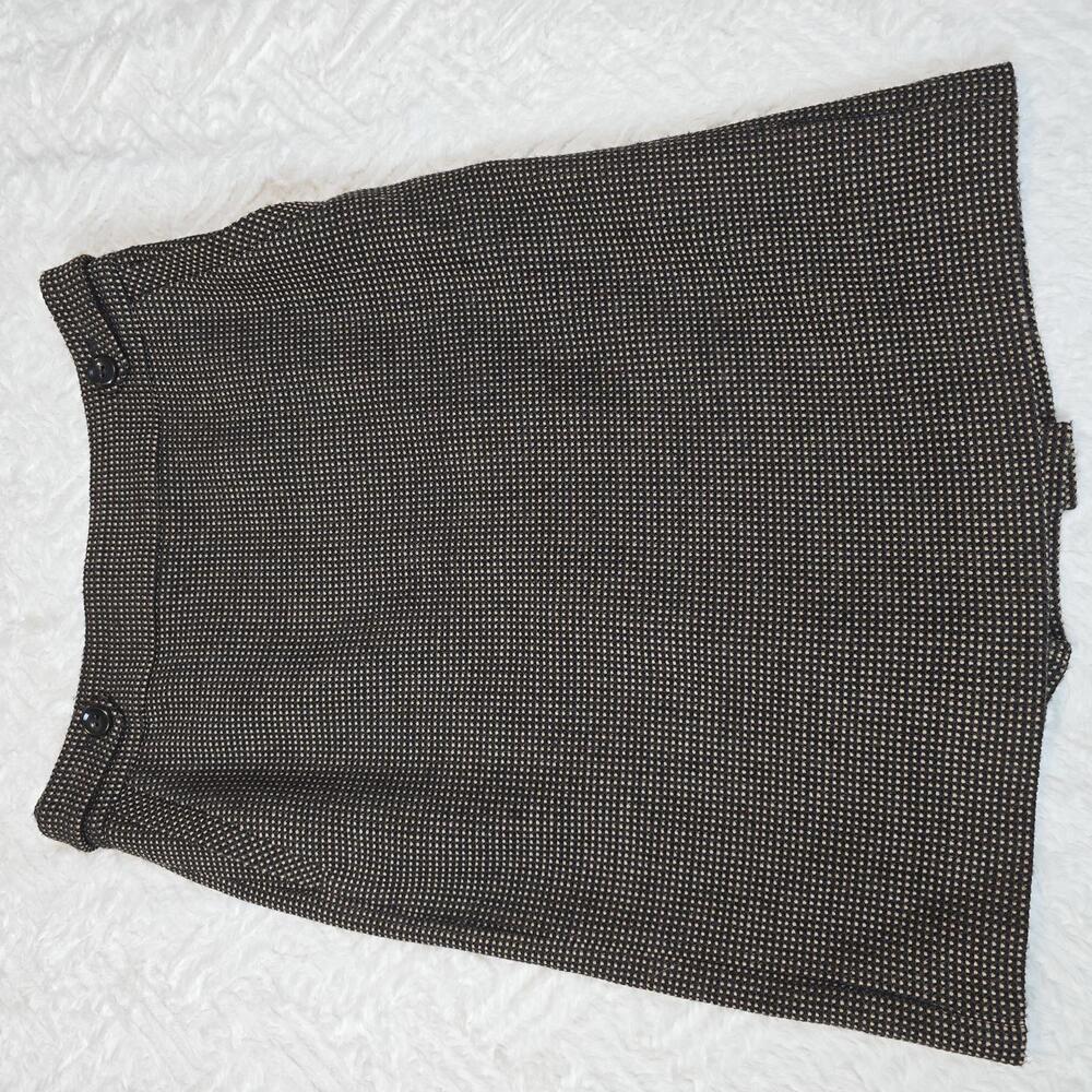 Ann Taylor 100% Virgin Wool Women's Brown&Tan Houndstooth Patterned Skirt Size 2 - Picture 2 of 9